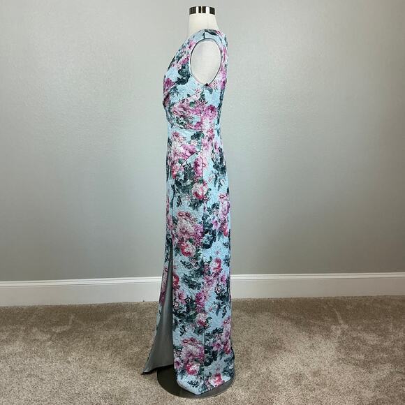 Adrianna Papell Blue Metallic Floral Evening Gown Formal Dress Women’s Size 6 - Picture 5 of 14